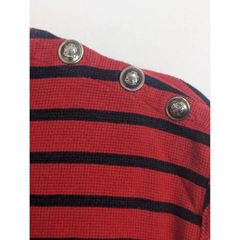 Lauren Ralph Lauren Red Striped Blue Long Sleeve Sweater Gold Crest Women's M - Picture 5 of 6